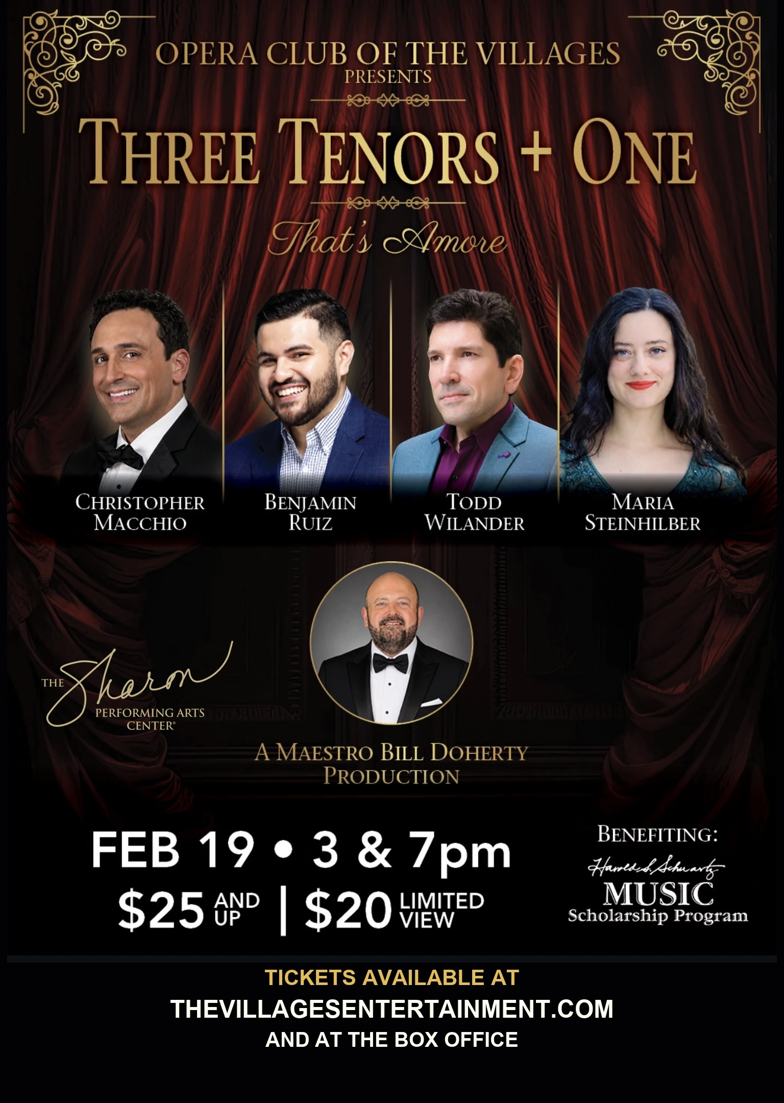 Three Tenors Plus One: That’s Amore, featuring Christopher Macchio, Benjamin Ruiz, Todd Wilander, Maria Steinhilber, and Maestro Bill Doherty